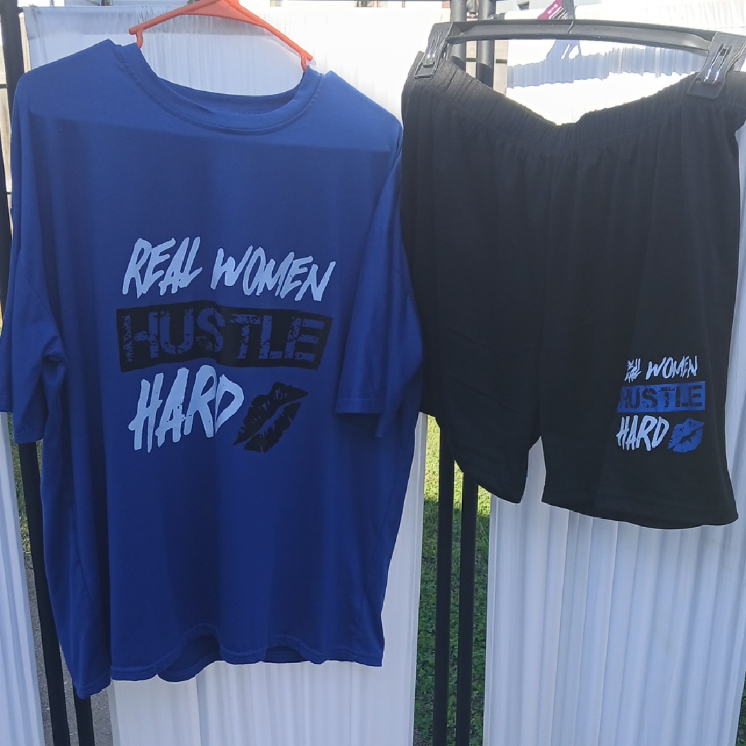 Blue And Black Hustle Hard Mens Shorts Set